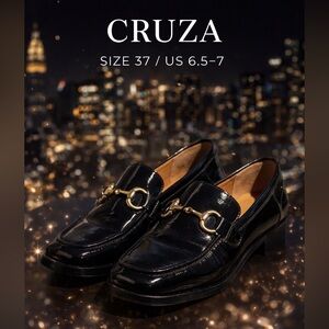 Cruza Black Patent Leather Horsebit Loafers Gold Hardware Size 37 / US 6.5–7